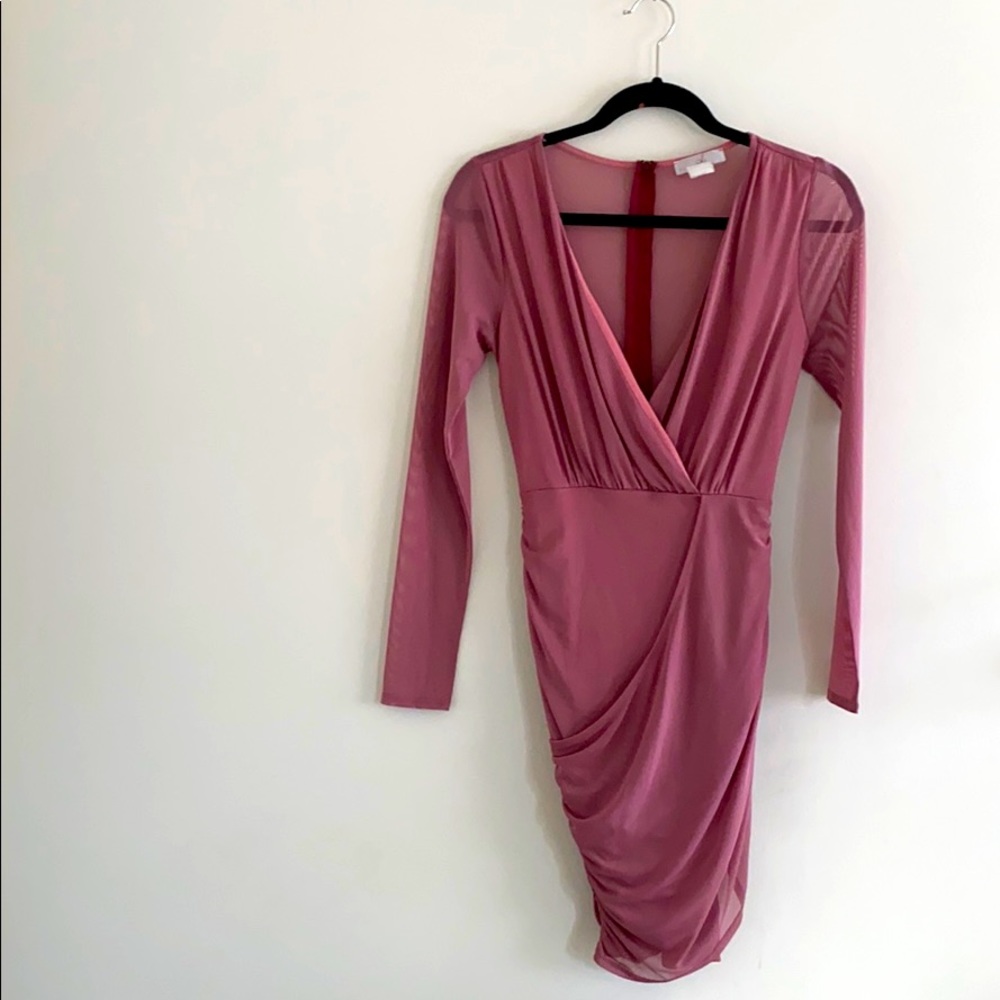 Long sleeve ruched mini dress